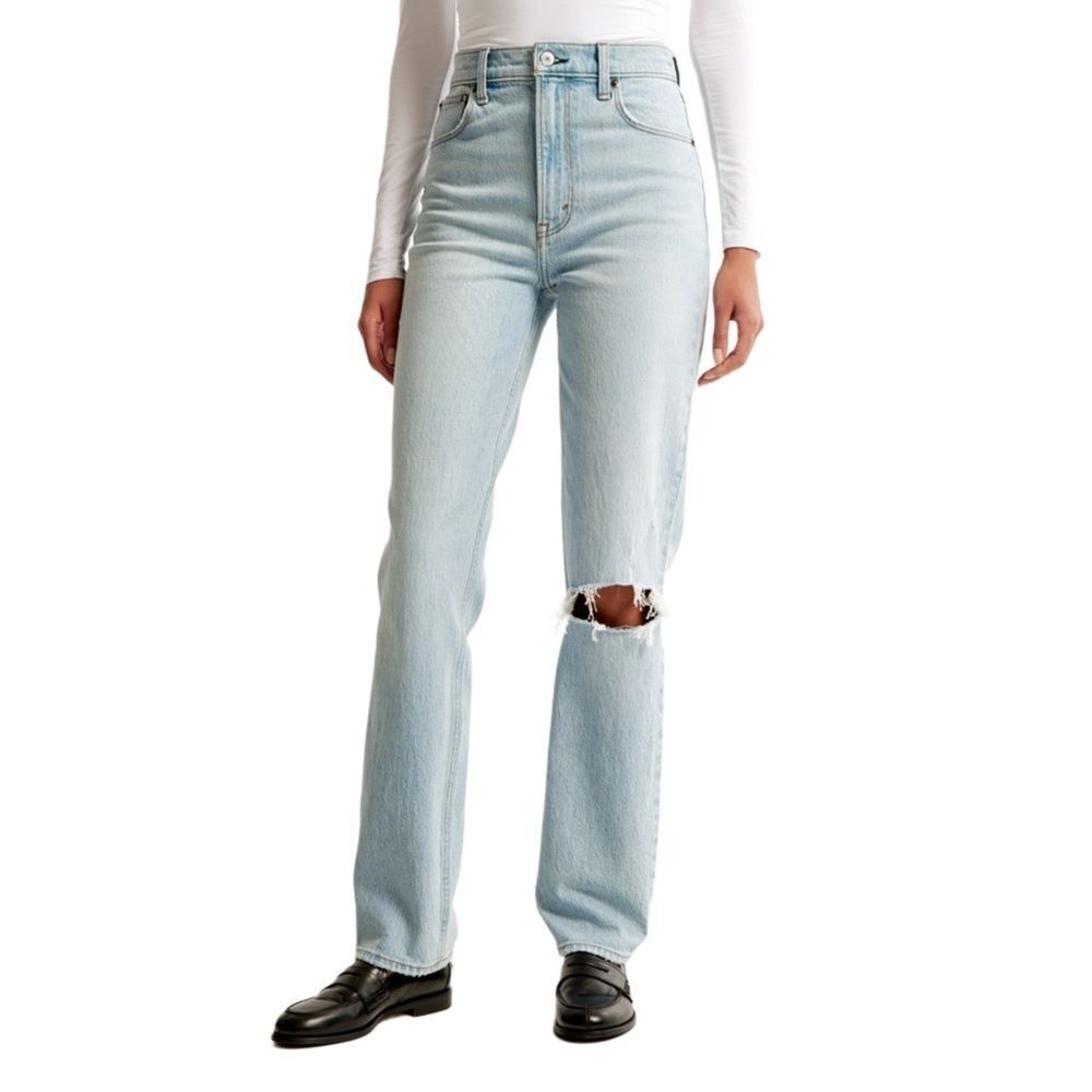 Abercrombie Womens '90s Straight Ultra High Rise Light Destroy Jeans NWT 26/2R